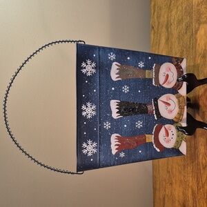 FESTIVE Decorative Aluminum Metal Snowman Narrow Bucket with Handle